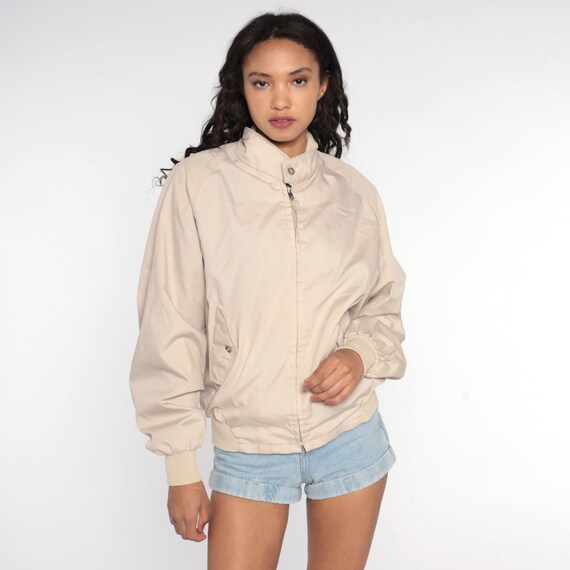 Vintage Beige Windbreaker Jacket 80s Plain Zip Up Raglan Sleeve Windbreaker Bomber Jacket Sports Normcore 1980s Retro Medium