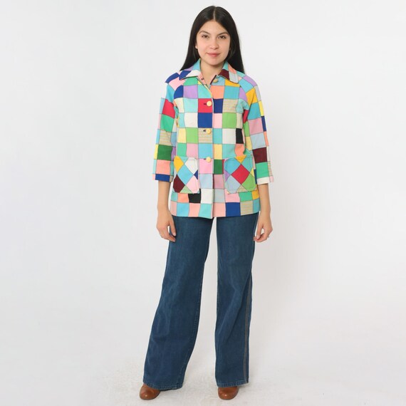 Vintage Patchwork Jacket 70s Bright Multicolor Sq… - image 3