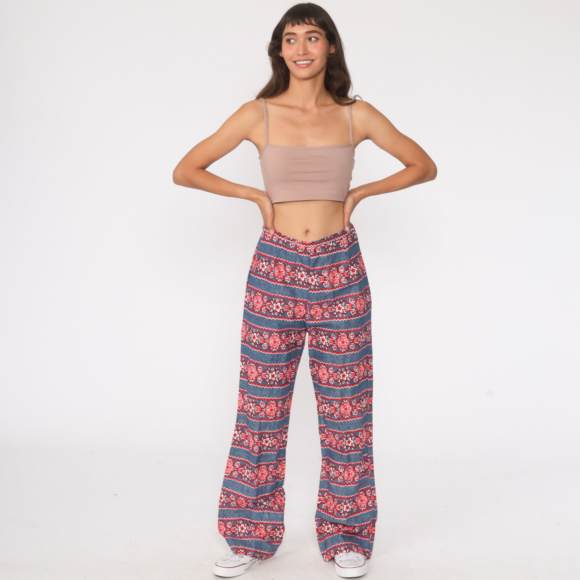 Bell Bottom Pants Floral Trousers 70s FLORAL PRINT High Waisted Pants ...