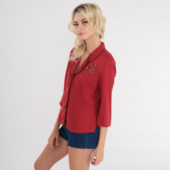 Floral Blazer Jacket Red Embroidered Jacket 80s B… - image 4