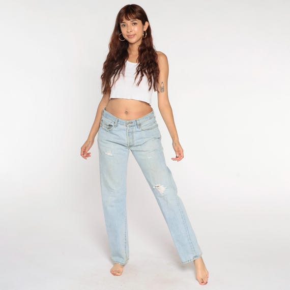 Vintage Levi's 501 Jeans Men's 33 Straight Leg Distressed Knee Rip High Rise Jeans 90s Retro Denim Levi Strauss Relaxed 1990s Medium 33 x 32