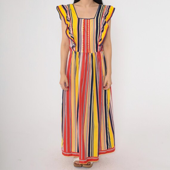 70s Striped Maxi Dress Ruffled Flutter Sleeve Boh… - image 5