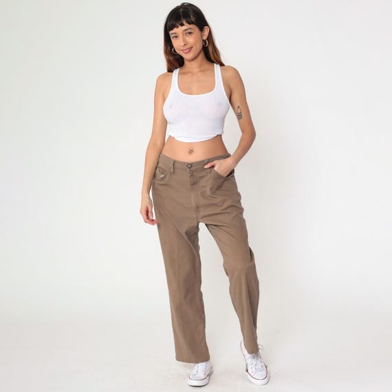 70s Levi's Sta-Prest Trousers Brown Straight Leg Pants Vintage High Waist Slacks Bohemian Trousers Hippie 1970s Boho Men's 36x32 Large L