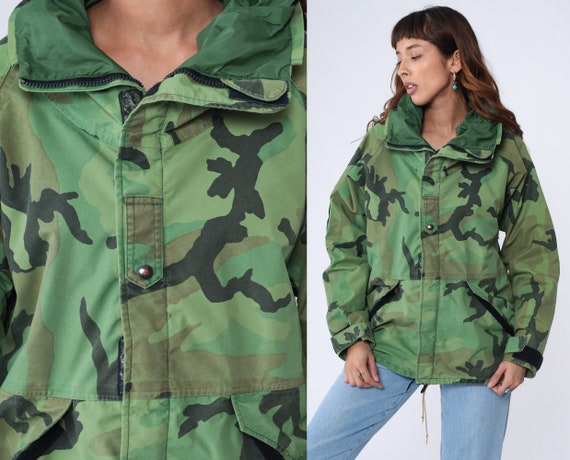 Hooded Camouflage Jacket 80s Army Windbreaker Jac… - image 1
