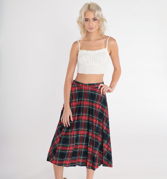 70s Plaid Skirt Saks Fifth Avenue Midi Schoolgirl Skirt Retro Preppy Secretary Pleated Checkered High Waisted Tartan Vintage 1970s Small S