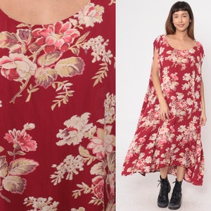 Red Floral Dress Y2k Plus Size Shift Dress Scoop Neck Sleeveless Midi Dress Summer Dress Retro Pink Rayon Vintage 00s 30 32 5xl image 1
