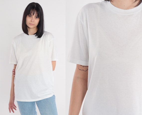 Plain White Tee 90s Basic T-Shirt Solid Crew Neck T Shirt Jerzees Tshirt Retro Blank Crewneck Minimalist Top Layering Vintage 1990s Large L