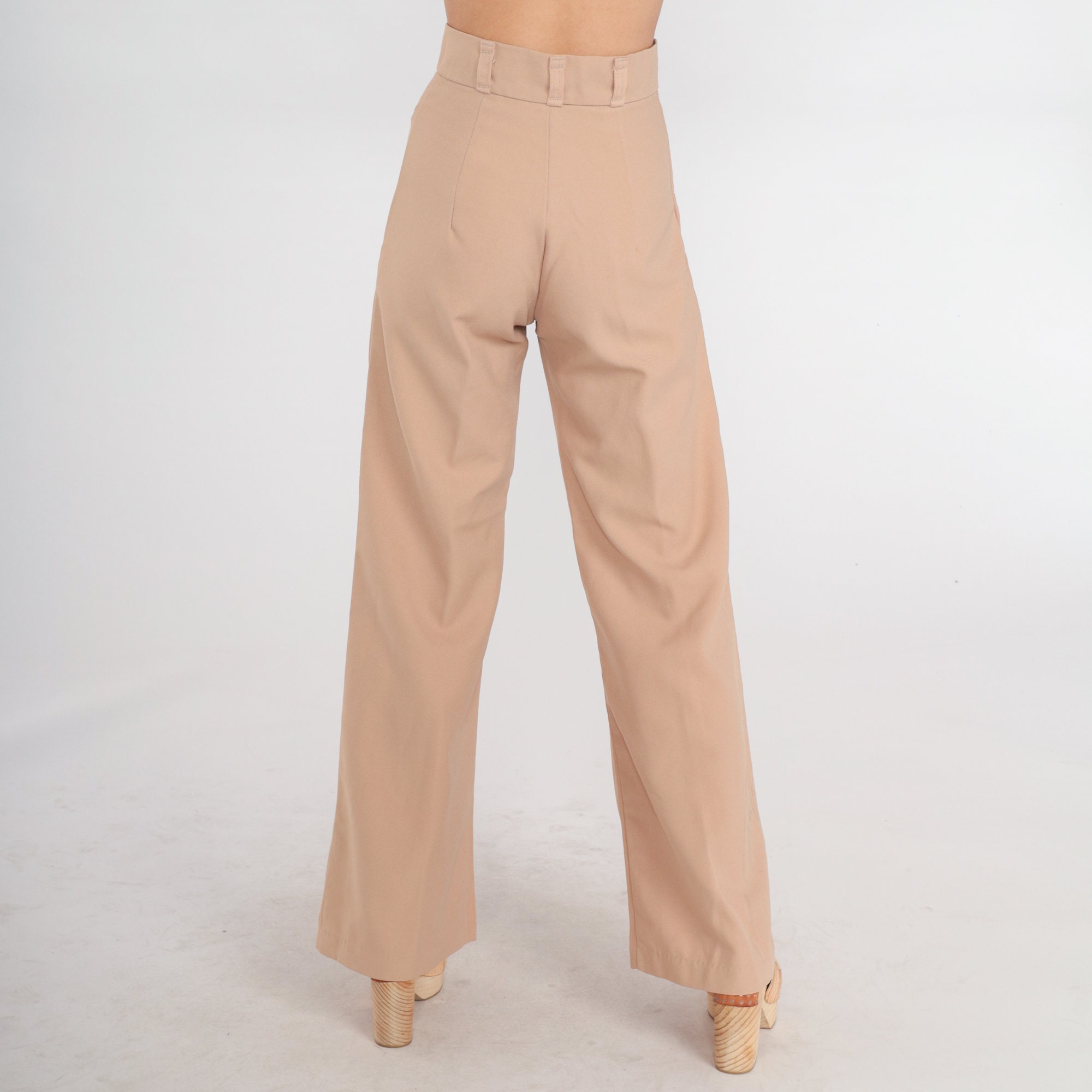 70s Wide Leg Pants Tan Creased Trousers 1970s Straight Leg Boho Hippie ...