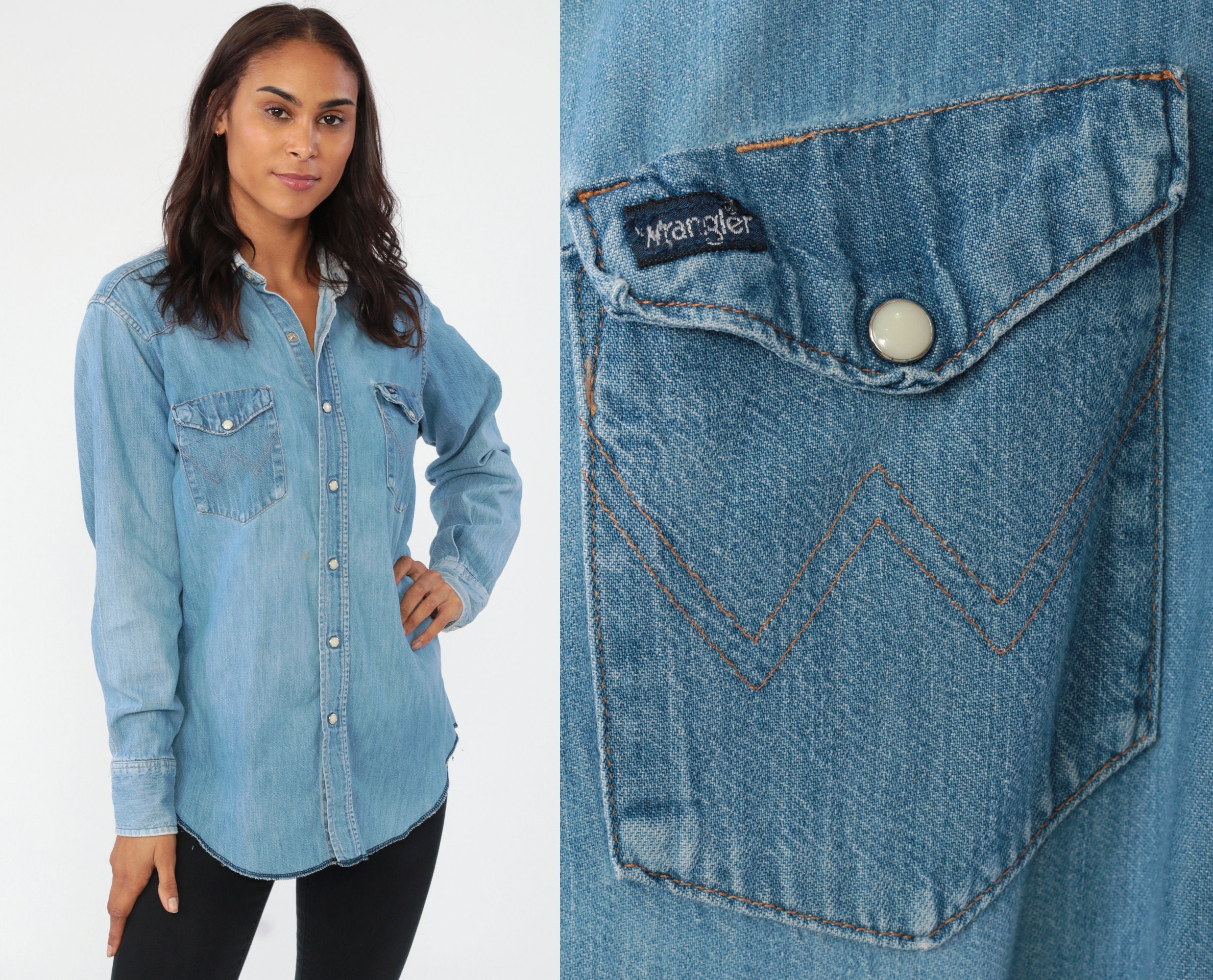 wrangler denim pearl snap