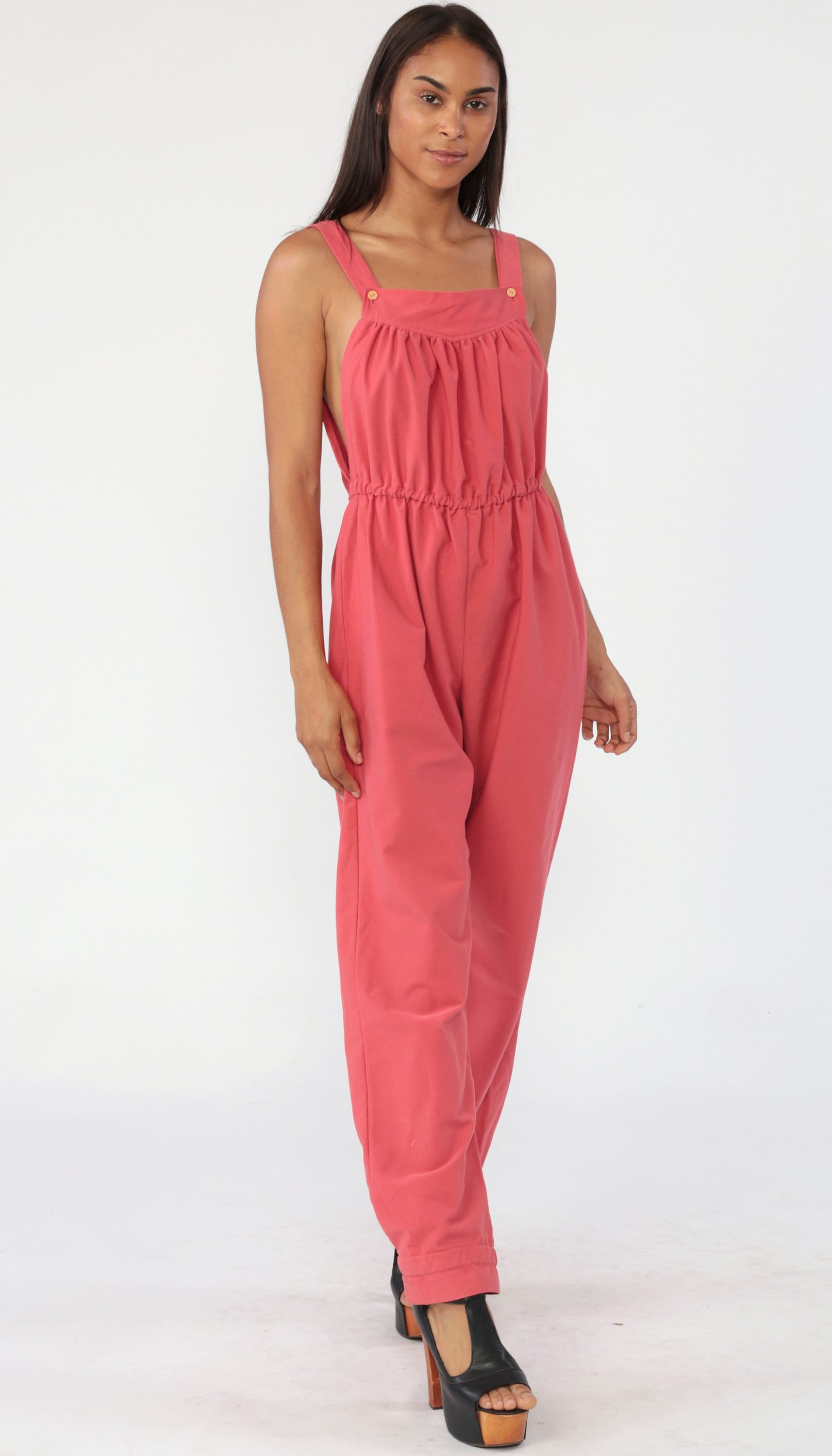 70s Overall Jumpsuit THIN CORDUROY Coral Pink Overalls Jumpsuit Pants ...