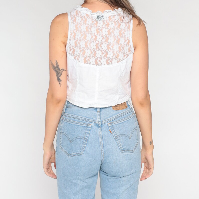 White Tank Top Y2K Sheer Lace Back Blouse Crop Top Boho Cutout Etsy