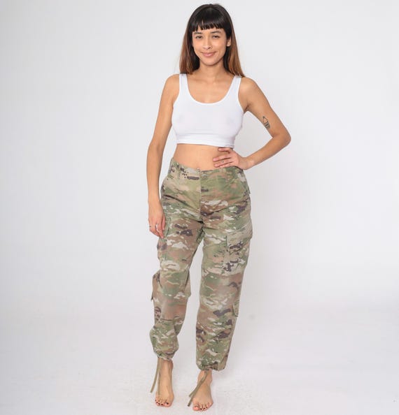 Camo Cargo Pants 90s Army Pants Military Combat Olive Green Tan Camouflage Streetwear Vintage 1990s Men's Small
