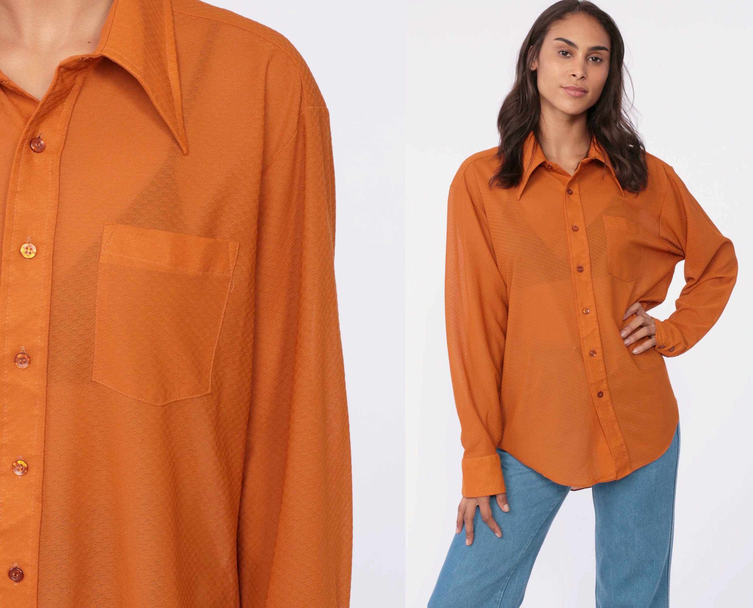 70s Orange Shirt Long Sleeve Shirt 