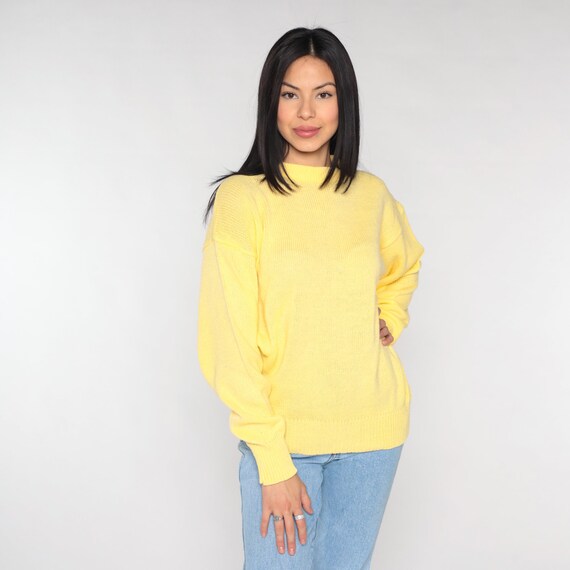 Yellow Sweater 80s Knit Pullover Sweater Retro Pl… - image 4