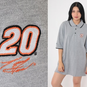 Vintage NASCAR Polo Shirt Tony Stewart Shirt Y2K Grey Collared Car Racing Crest Half Button Up Short Sleeve 1990s Chase Authentics Medium