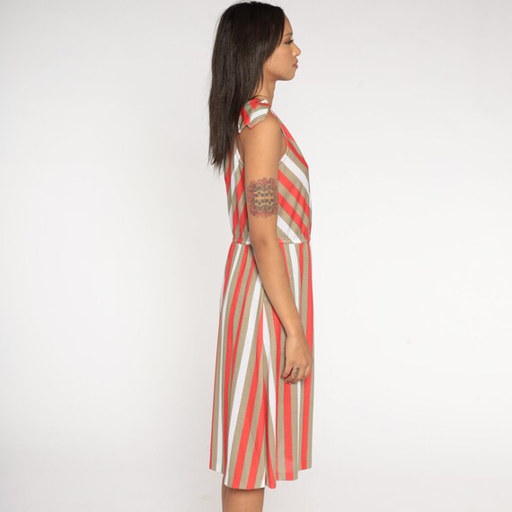 Striped Sundress 80s Midi Dress Red Taupe White S… - image 5