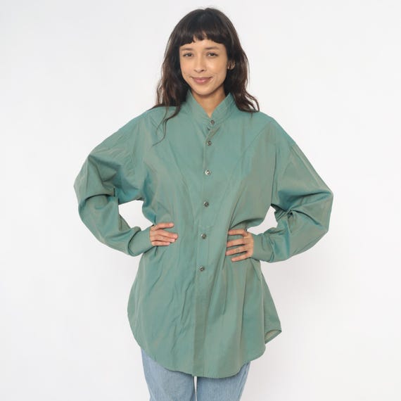 90s Western Shirt Spur Stars Button Front Sage Green Shirt Long Sleeve Cotton Rodeo Americana Casual Southwestern Top Vintage Extra Large XL