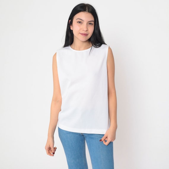 Plain White Tank Top 70s Semi-Sheer Ribbed Sleeveless Shirt Retro Tank Top Mod Boho Blouse Basic Shirt Simple Vintage 1970s Small Medium