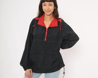 Marlboro Red Windbreaker 90s Half Zip Pullover Jacket Hooded