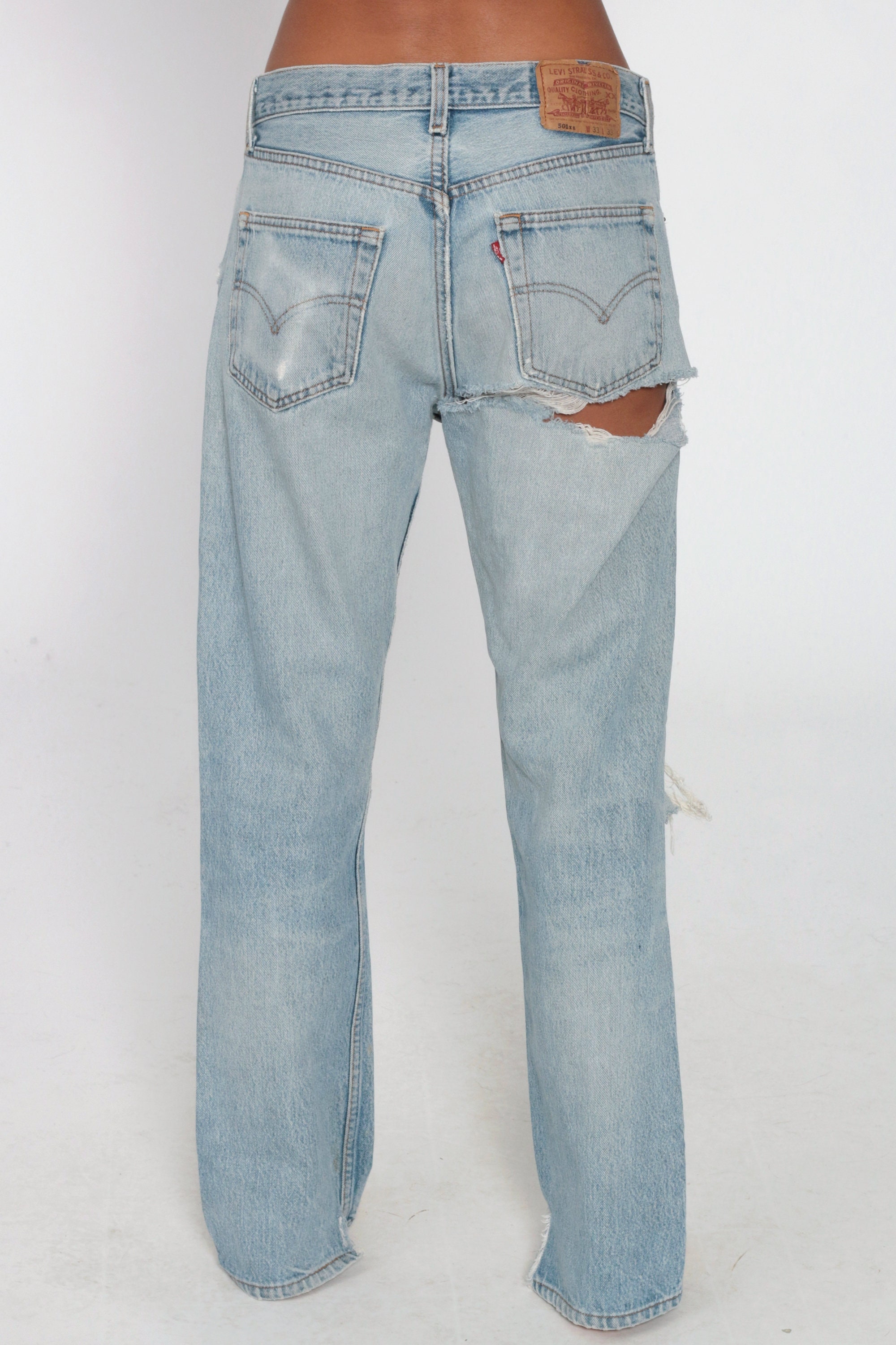Ripped Levis Jeans 90s BUTTON FLY 33 x 33 -- High Waist Jeans 90s Boyfriend Baggy Levi