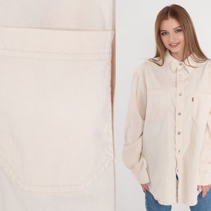Levis Denim Camisa Y2K Off White Button Up Camisa Levi Red Tag Boyfriend Camisa Crema Streetwear Manga Larga Algodón Vintage 00s Hombres Grande L