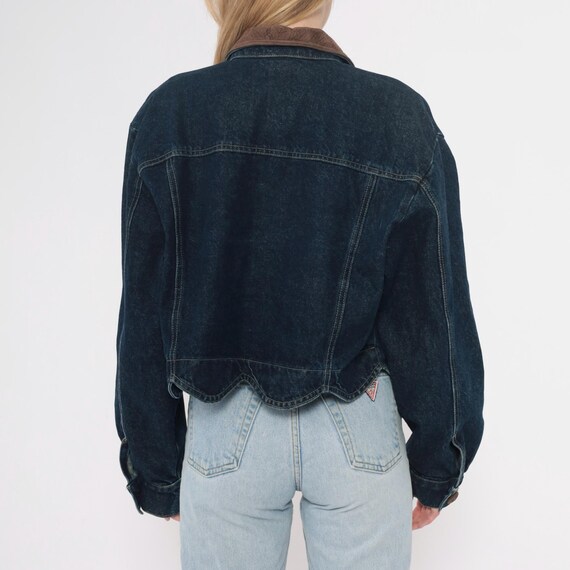90s Denim Jacket Cropped Button Front Scalloped H… - image 6