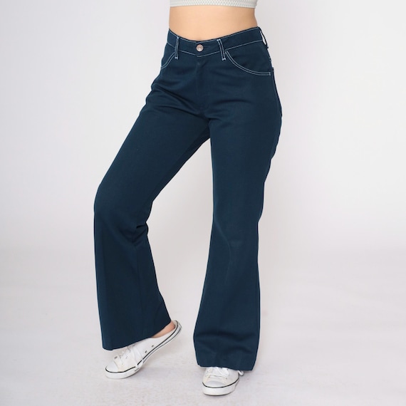 70s Navy Blue Bell Bottoms Farah Flared Pants Boho Hippie High Rise Bellbottom Trousers Retro Seventies Bohemian Vintage 1970s Medium