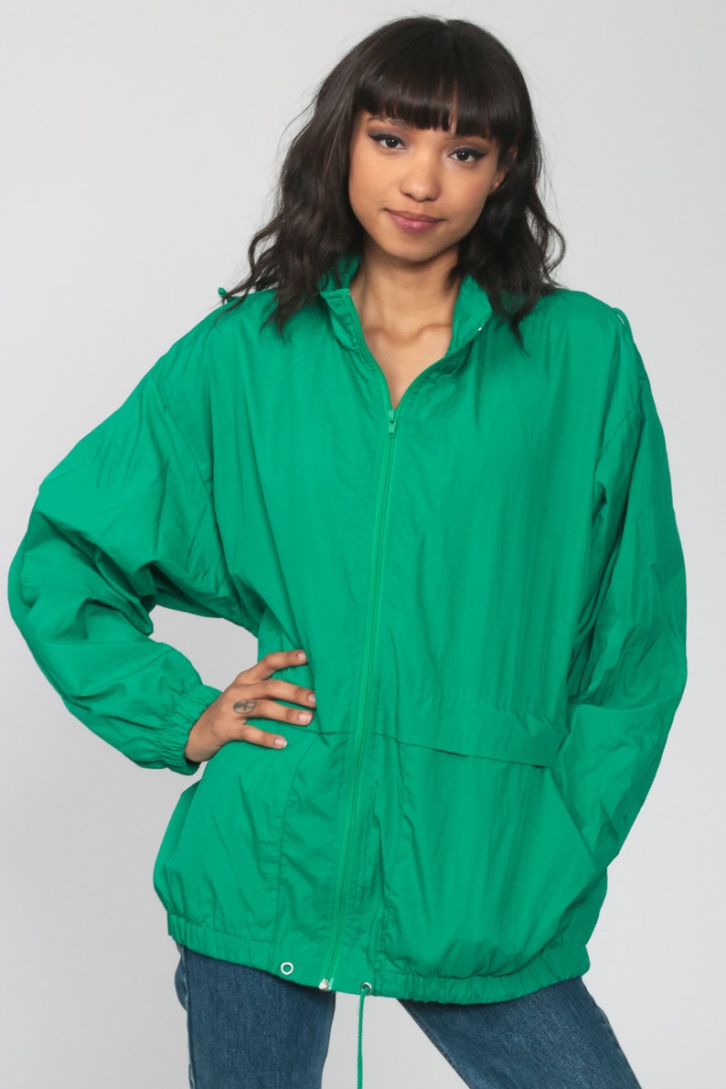 Green Windbreaker Jacket 80s Hooded Jacket Zip up Hoodie - Etsy