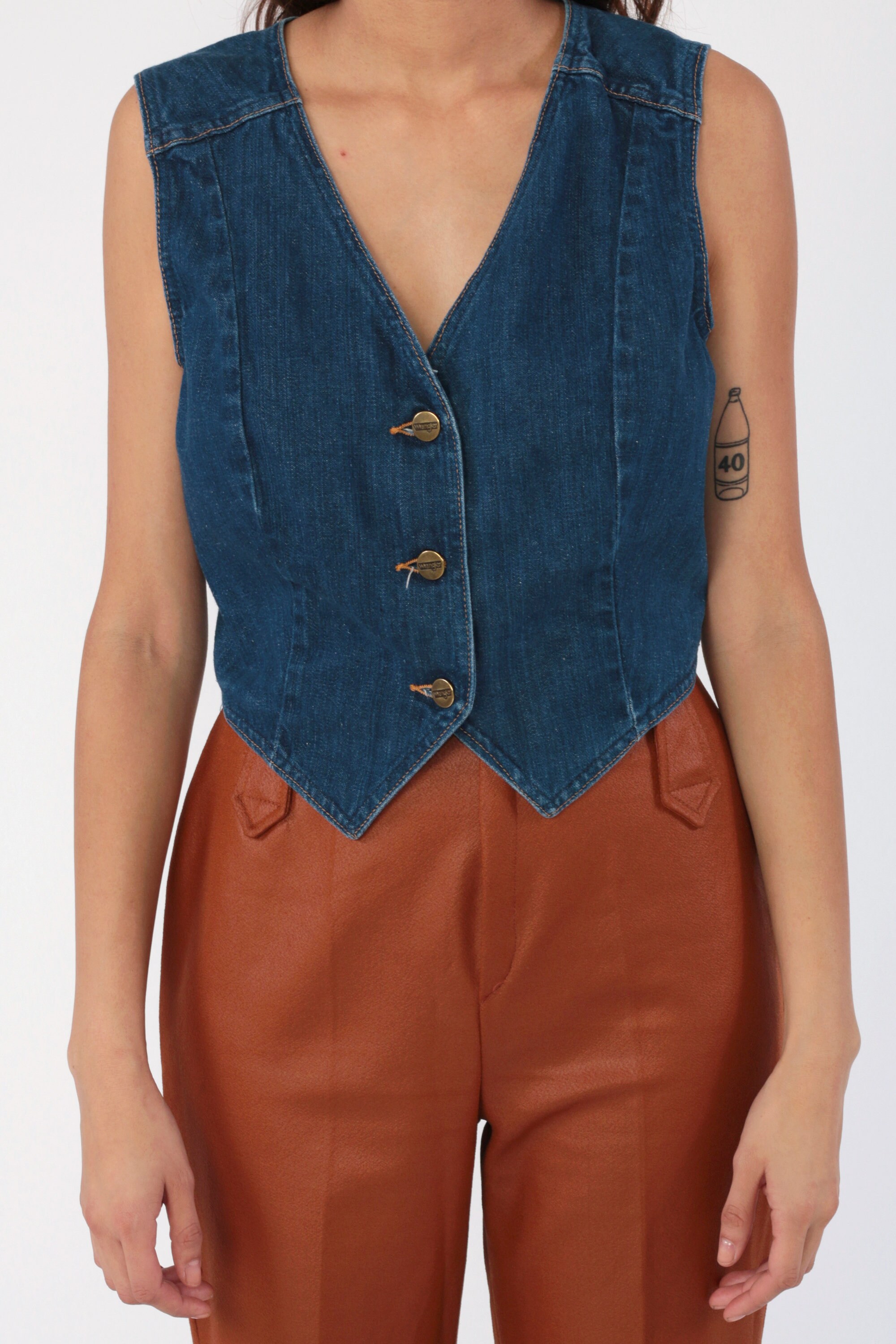 Wrangler Denim Vest Sleeveless Jacket 70s Jeans Vest Western Wear Cowgirl Blue Jean Biker Top 