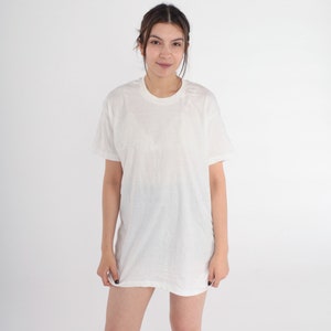 Plain White T-Shirt 80s Tee Basic Solid Crew Neck T Shirt Single Stitch Tshirt Blank Crewneck Semi-Sheer Top Vintage Jockey 1980s Large L