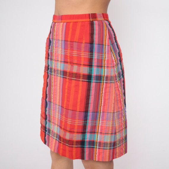 Red Plaid Skirt 80s Mini Skirt Attached Shorts Re… - image 6