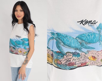 Sea Turtle T Shirt Kona Hawaii Tank Top 90s Graphic TShirt Tropical Fish Surf Shirt Under The Sea Tee Vintage Ocean Hawaiian Medium Large