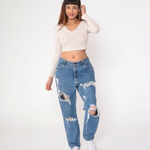 Jeans déchirés Lee des années 90, taille haute, jambe fuselée décontractée, pantalon en denim effet vieilli décontracté rétro des années 90, 32 moyenne grande image 3