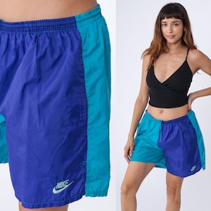 Nike Swim Shorts jaren '90 Color Block Turquoise Blue Swim Trunks Gym Athletic High Rise Retro Jogging Shorts Board Shorts Vintage jaren 1990 Groot