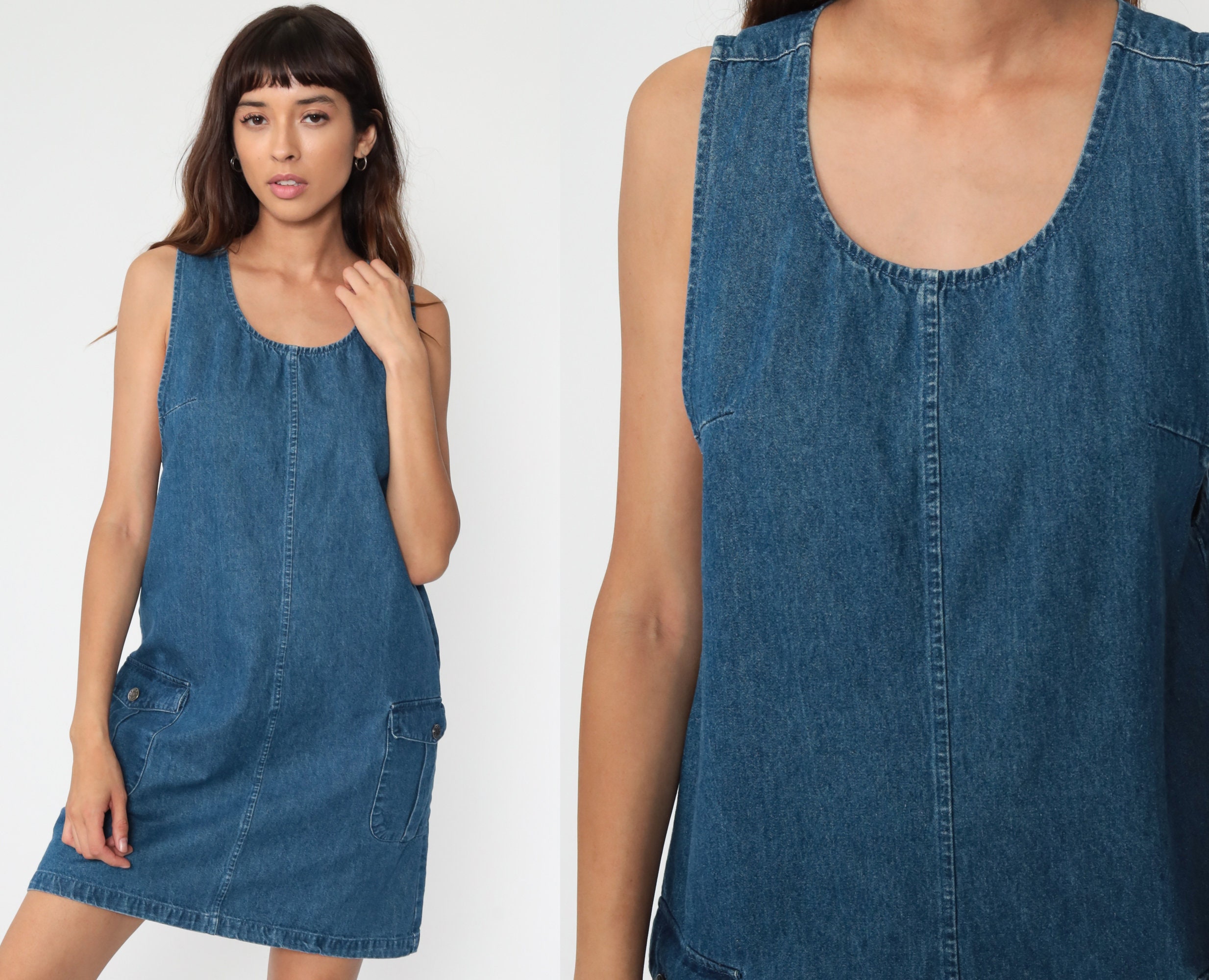 Overall Dress Denim Jumper Dress 90s Mini Jean Pinafore Shift 1990s ...