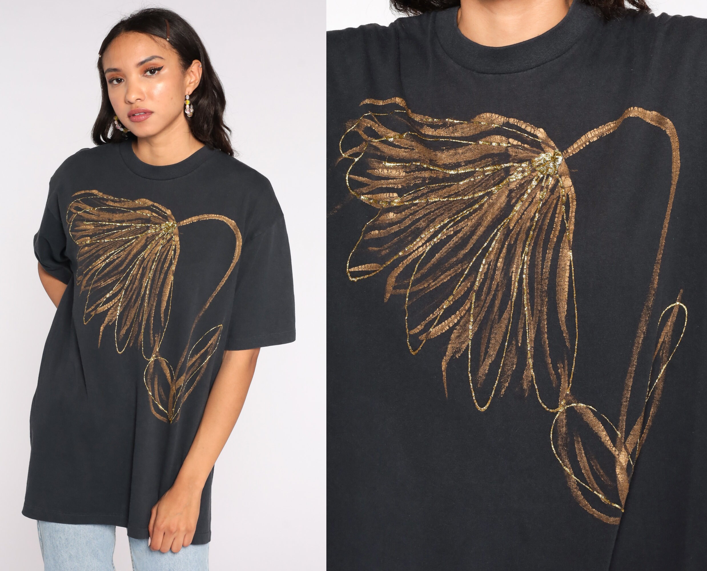 Shirt 90s Black Gold Shirt Graphic Tee 
