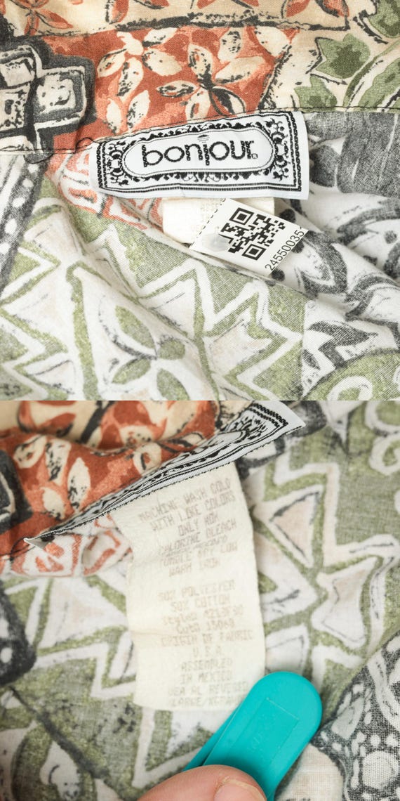 90s Patchwork Crop Top Cropped Blouse Floral Leaf… - image 9