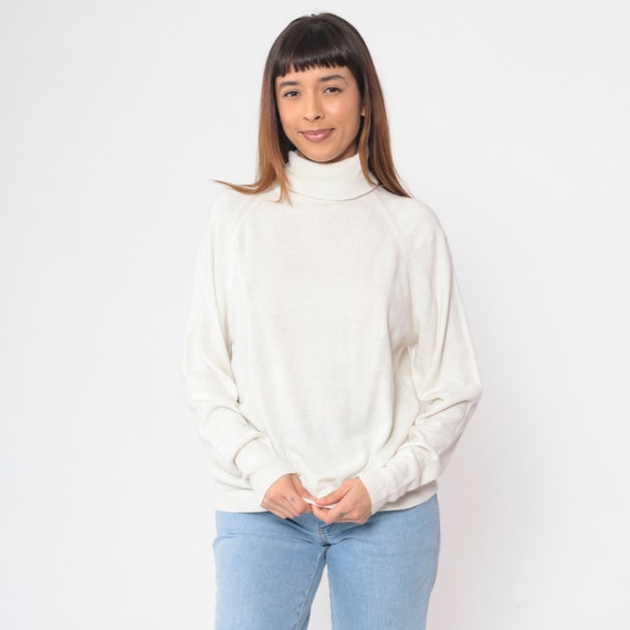 White Turtleneck Sweater 80s Knit Pullover Sweate… - image 3