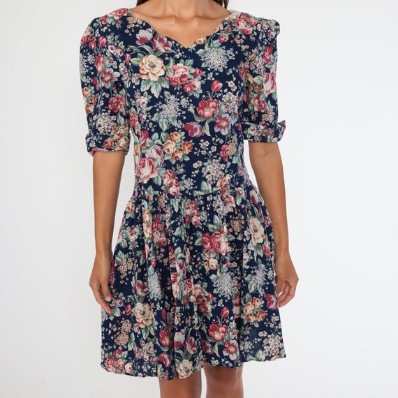 Puff Sleeve Dress 80s Floral Dress Cottagecore Bl… - image 7