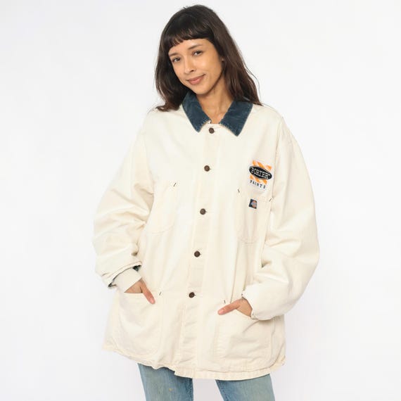 90s Dickies Jacket Porter Paints Work Cream Beige Flannel Lined Corduroy Collar Chore Coat Workwear Utility Cotton Vintage Extra Large XL