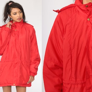 Hooded Puffer Jacket -- Red 80s Ski Jacket Retro Puffy Coat Winter Coat Hipster 1980s Puff Hippie Boho Extra Large xl
