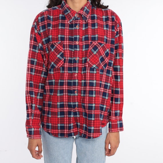 80s Plaid Shirt Red Flannel Shirt Blue Grunge But… - image 6