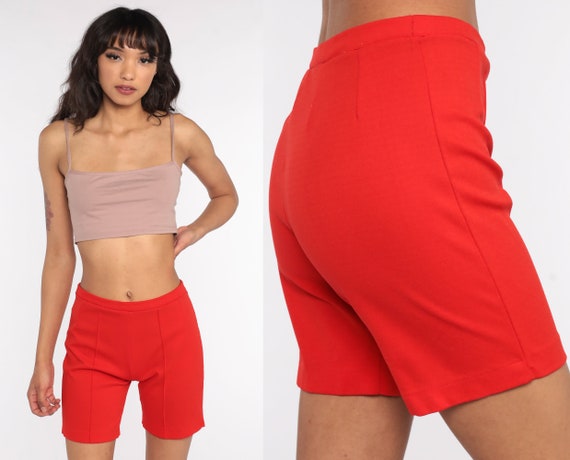 70s Bicycle Shorts -- High Waist Shorts Red Bermuda Shorts High Rise Bohemian Vintage Retro 1970s Shorts Small xs s