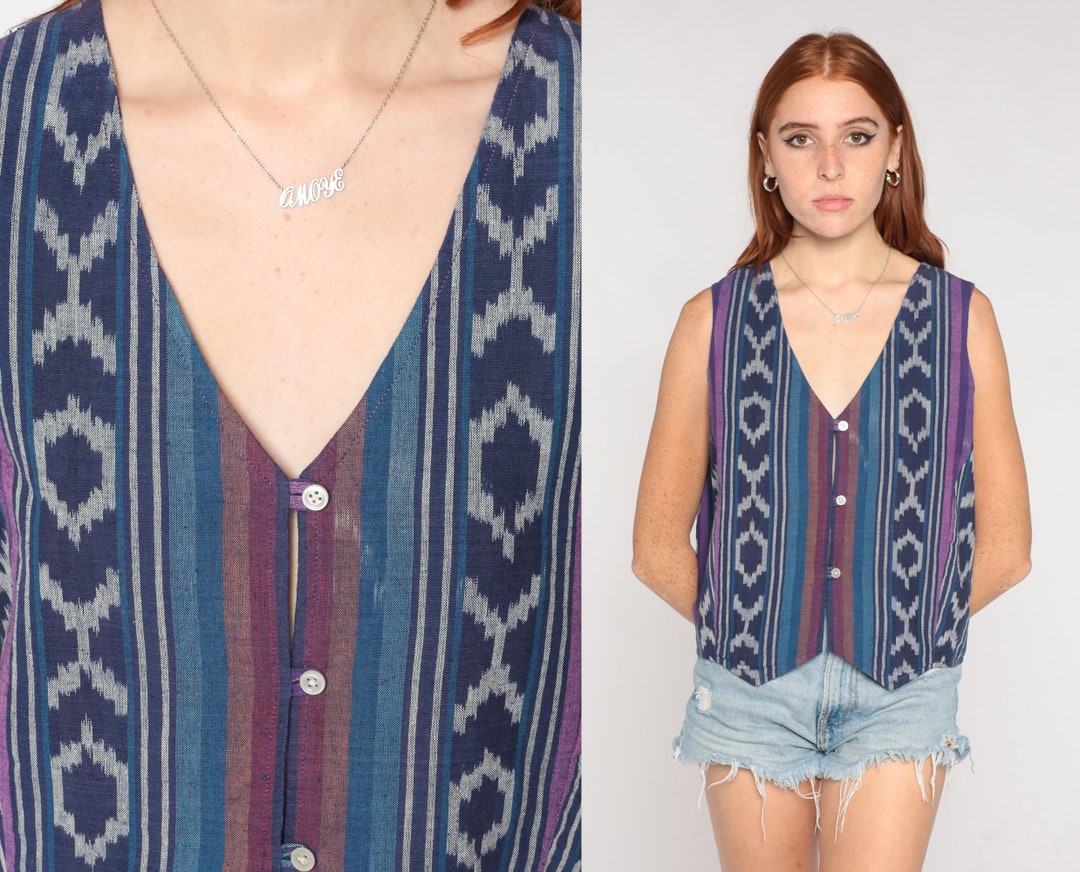 Blue Tribal Ikat  Vest