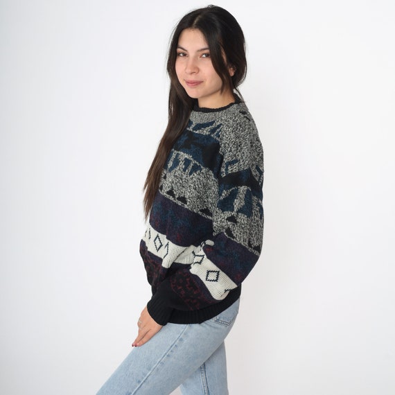 Geometric Sweater 90s Jacquard Pullover Knit Swea… - image 4