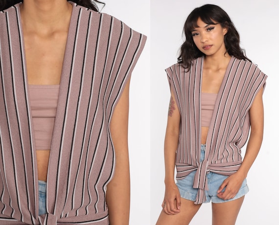 Taupe Vest Knit Top 70s Tank Low Cut Shirt Plunge 1970s Hippie Boho Deep V Neck Vintage Bohemian Sweater Top Small Medium Large