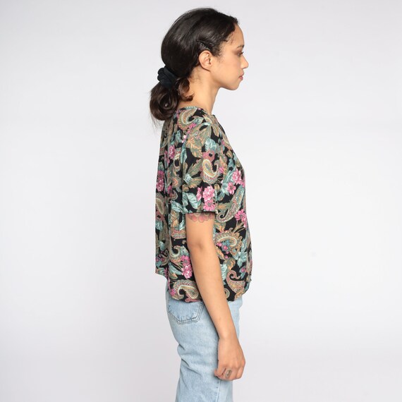 Paisley Floral Blouse 90s Blouse Short Sleeve Top… - image 5