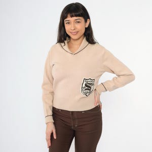 Vintage 60s Varsity Sweater Tan Wool 1960 Letterman High School Sweater 1960s NHS Shawl Collar Pullover Campus Class Small S
