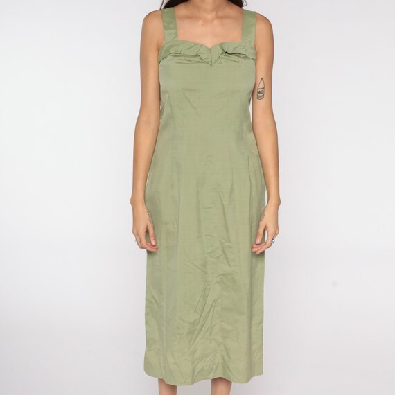 1950s Wiggle Dress Avocado Green Sun Dress Sheath… - image 9