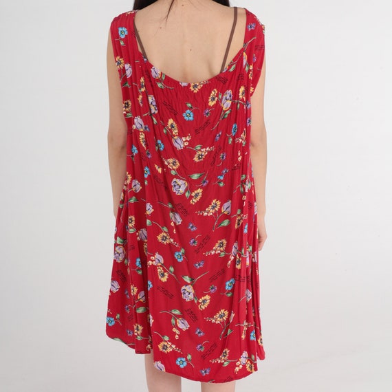 Red Floral Dress 90s Button up Mini Dress Cursive… - image 5